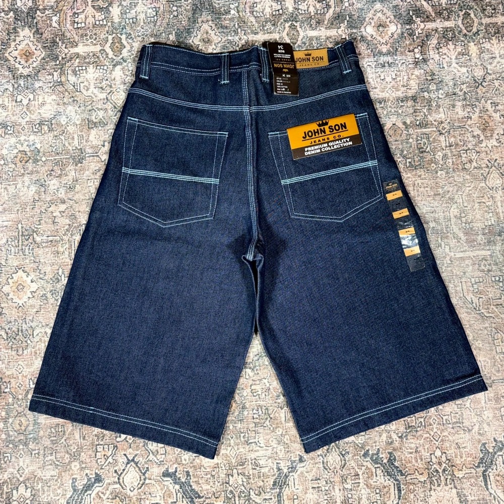 John Son Shorts Men's 34 Blue Cotton Denim Bermuda Jorts Baggy Workwear Summer